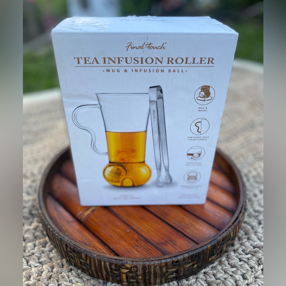 Final Touch Glass Tea Infuser Mug Set & Vintage Bamboo Tray